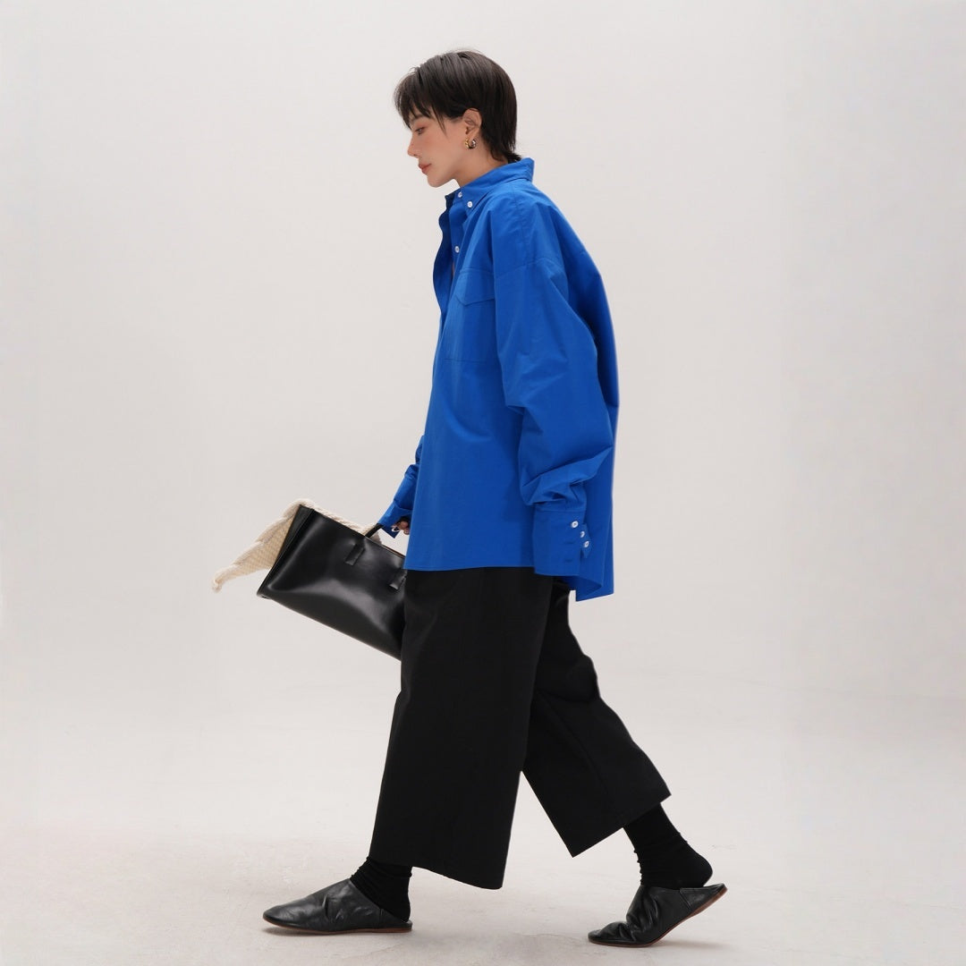 【トップス】クラインブルー 着回しやすい ゆったりシルエット シャツ 【JZシリーズ】