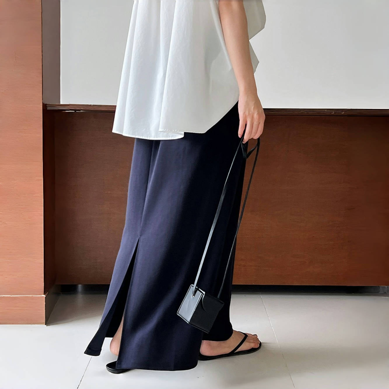 【ボトムス】夏  ハイウエスト Aライン ドローコード ロング スカート 【SNシリーズ】