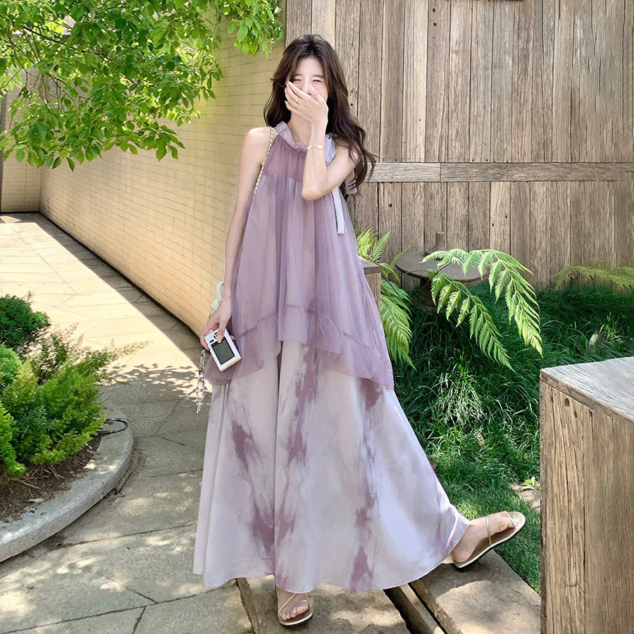 【ワンピース】フレンチ温柔感 フェイクツーインワンピース ノースリーブドレス【SHシリーズ】