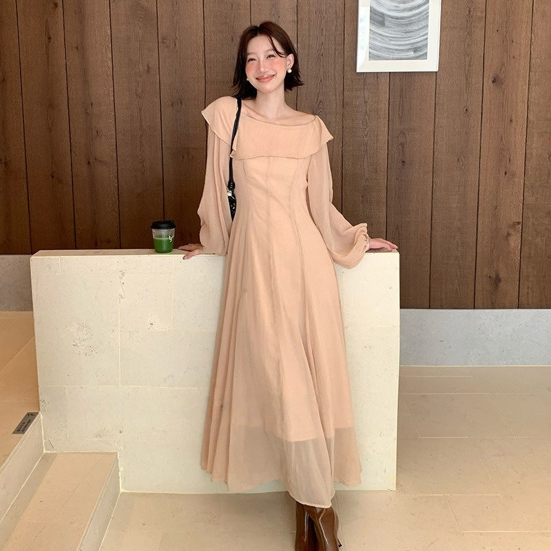 【ワンピース】春 秋 冬 フリル ハイウエスト長袖 ワンピース 【JZシリーズ】