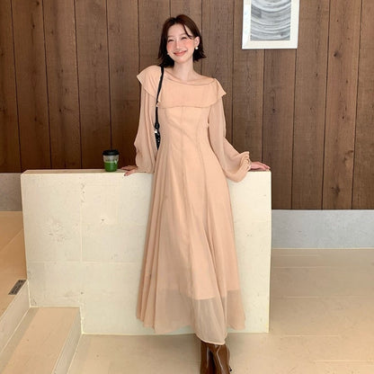 【ワンピース】春 秋 冬 フリル ハイウエスト長袖 ワンピース 【JZシリーズ】