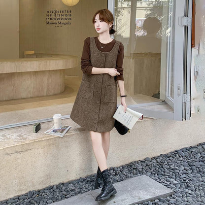 2点セット！【セットアップ】メラード ノースリーブ ウールワンピース レディース 秋冬新作 高級感 インナーワンピース【JZシリーズ】