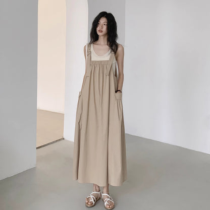 【ワンピース】シンプルヴィンテージ 夏新作 ゆったり韓国風カジュアル ノースリーブキャミソールワンピース【JZシリーズ】