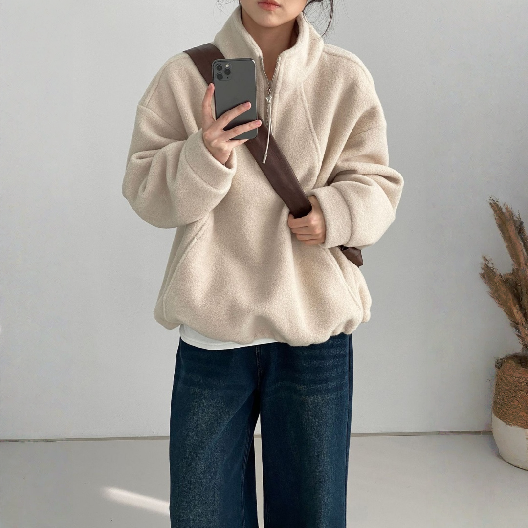 【トップス】裏起毛 ドローストリング ハーフジップ 春 秋 冬 立襟 パーカー 【JZシリーズ】