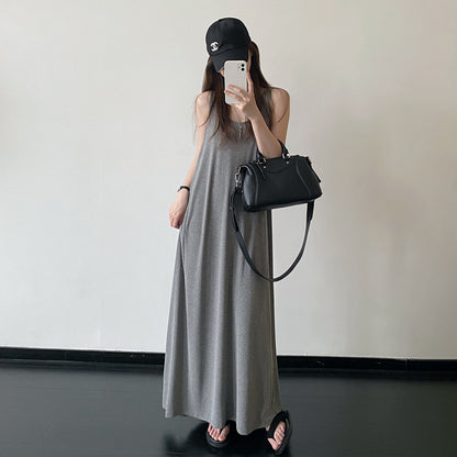 【ワンピース】コットン キャミワンピース 大フレア ゆったりシルエット リラックス ノースリーブ ロングドレス【FCシリーズ】