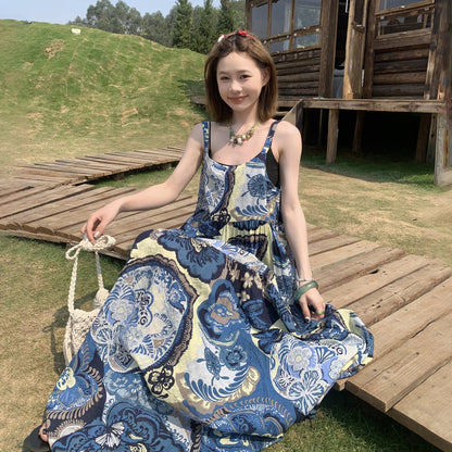 【ワンピース】夏新作 ヴィンテージ風 ゆったり カジュアル リラックスシルエット ノースリーブワンピース【SHシリーズ】