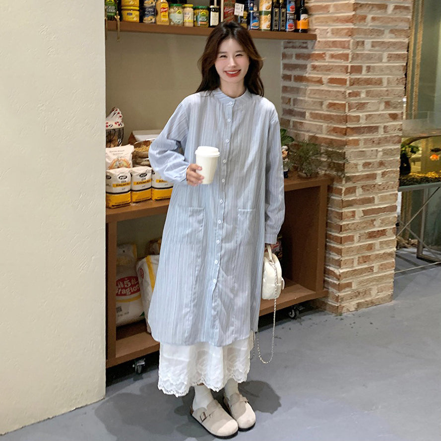 2点セット！【セットアップ】ハイセンス ストライプワンピース+スカート セット レディース 春秋 韓国風 優しげムードの絶美コーデ【JZシリーズ】