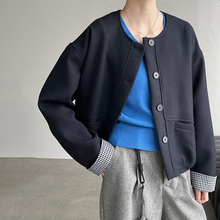 【アウター】春秋 韓国風 クルーネック シングルボタン ジャケット コート レディース【JZシリーズ】