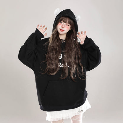 【トップス】猫耳 フード付き スウェット レディース 秋冬 裏起毛 ゆったり かわいい パーカー【FCシリーズ】