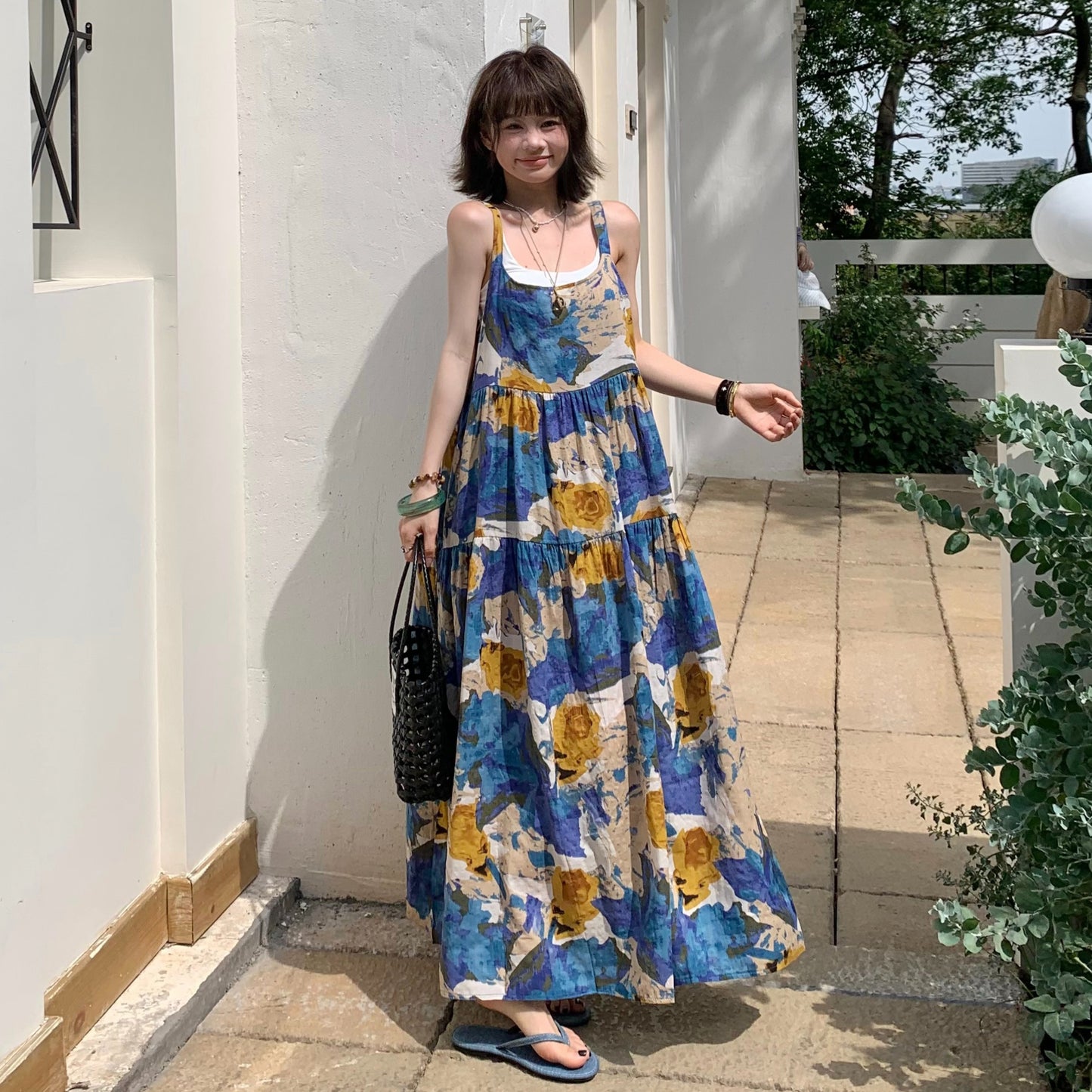 🏆ランキング上位【ワンピース】夏新作 アート染め ゆったり着痩せ ノースリーブワンピース 体型カバー リラクシーシルエット【SHシリーズ】