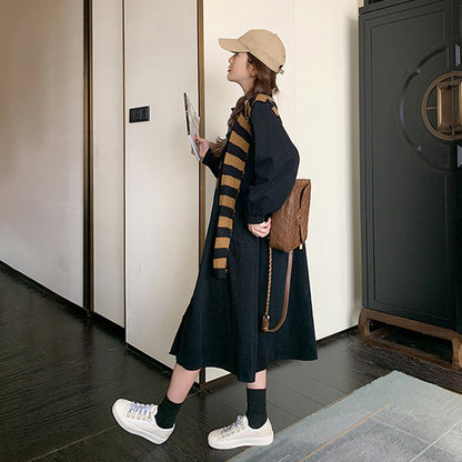 【ワンピース】ヴィンテージ風 ストライプショールワンピース 春秋 Aライン ゆったり 韓国風 長袖ワンピース【JZシリーズ】