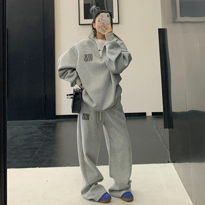 【セットアップ】【単品注文】アメリカンカジュアル ルーズシルエット ヴィンテージ スタンドカラー スウェット+パンツ 上下セット【FCシリーズ】