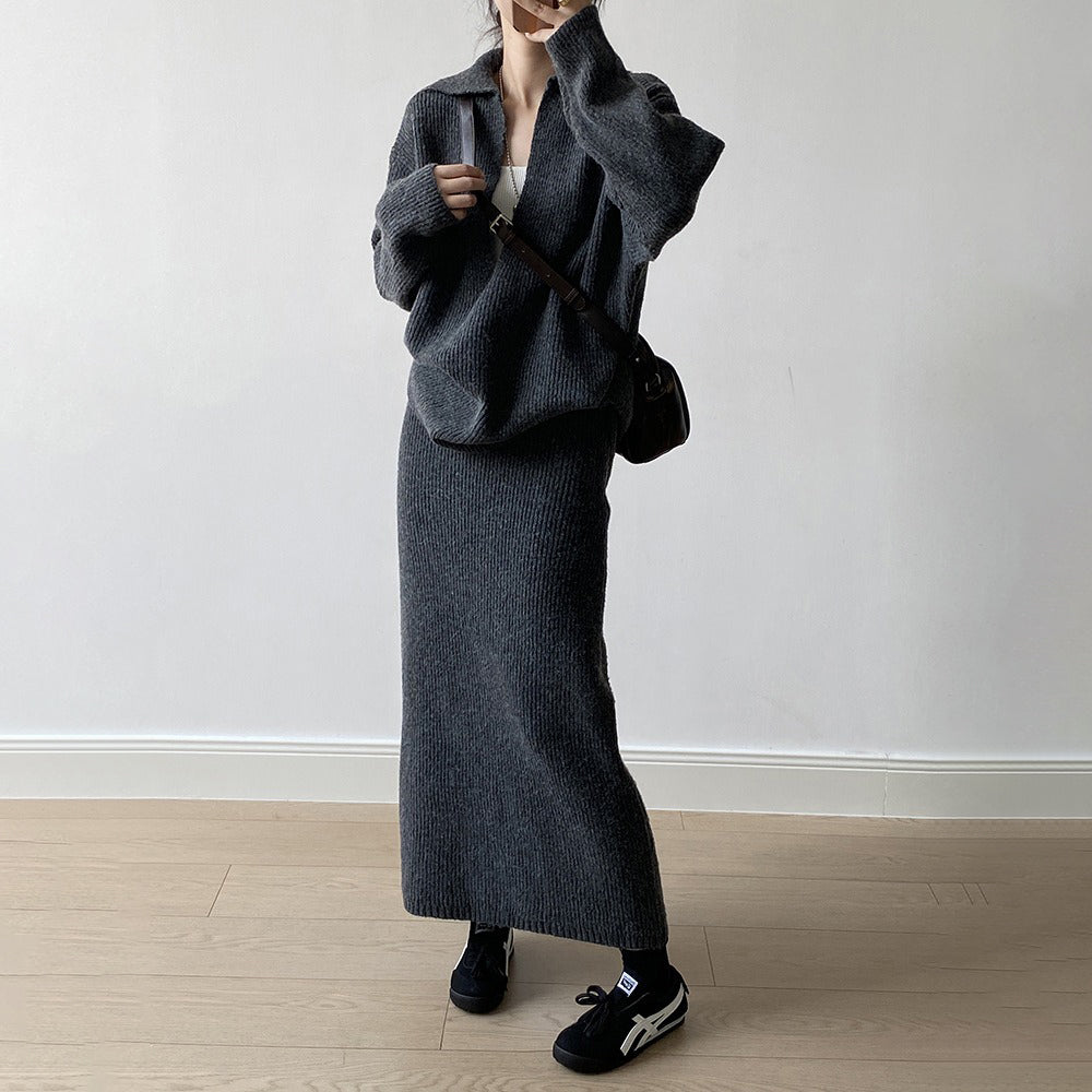 2点セット！【セットアップ】レディース 秋 カジュアル プルオーバー＋ハイウエストスカート 上下セット【JZシリーズ】