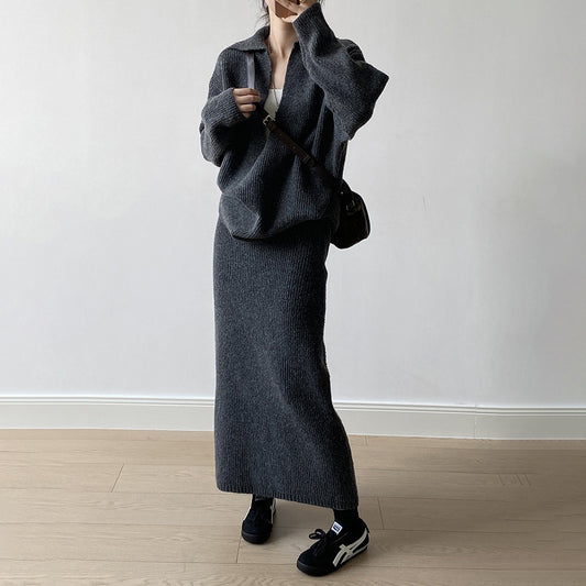 2点セット！【セットアップ】レディース 秋 カジュアル プルオーバー＋ハイウエストスカート 上下セット【JZシリーズ】