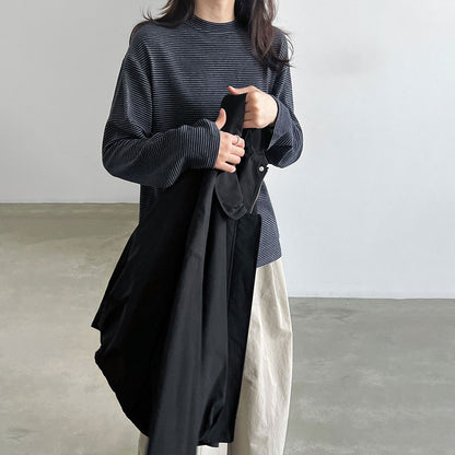 【トップス】ハイネックボーダー長袖Tシャツ レディース 春秋コーデ ゆったり リラックス インナー シンプルトップス【JZシリーズ】