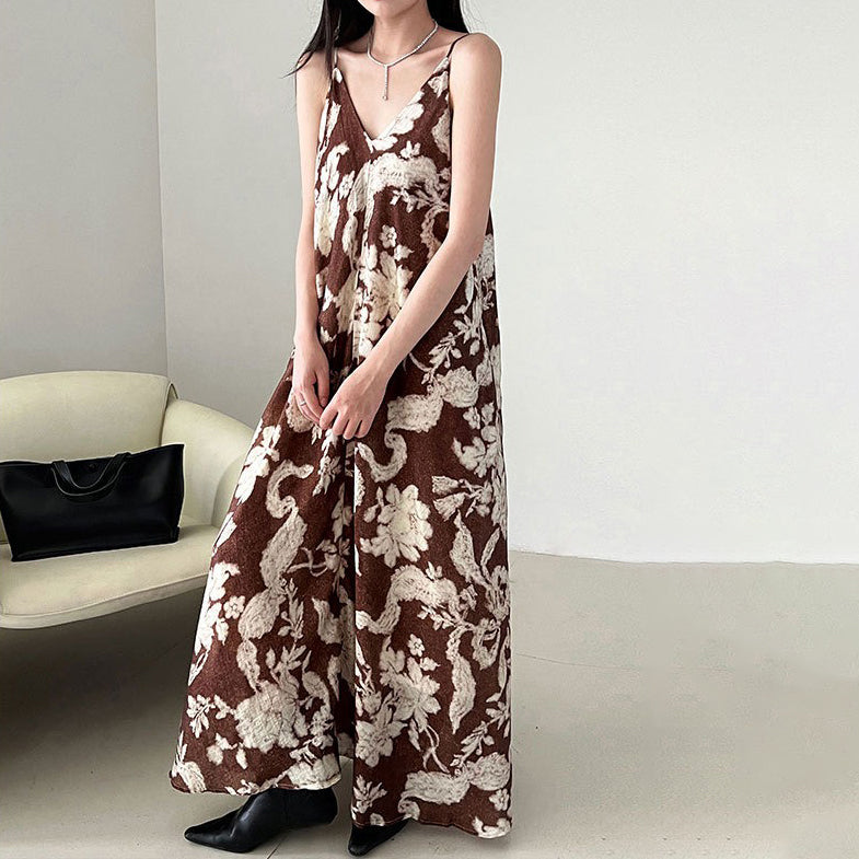 【ワンピース】夏新作 Vネック リゾート風 セクシー フローラルプリント ノースリーブワンピース【SNシリーズ】【SHシリーズ】