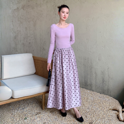 【ワンピース】春 秋 冬 フリルギャザー 切り替え ウエストマーク ベルト 長袖 ワンピース