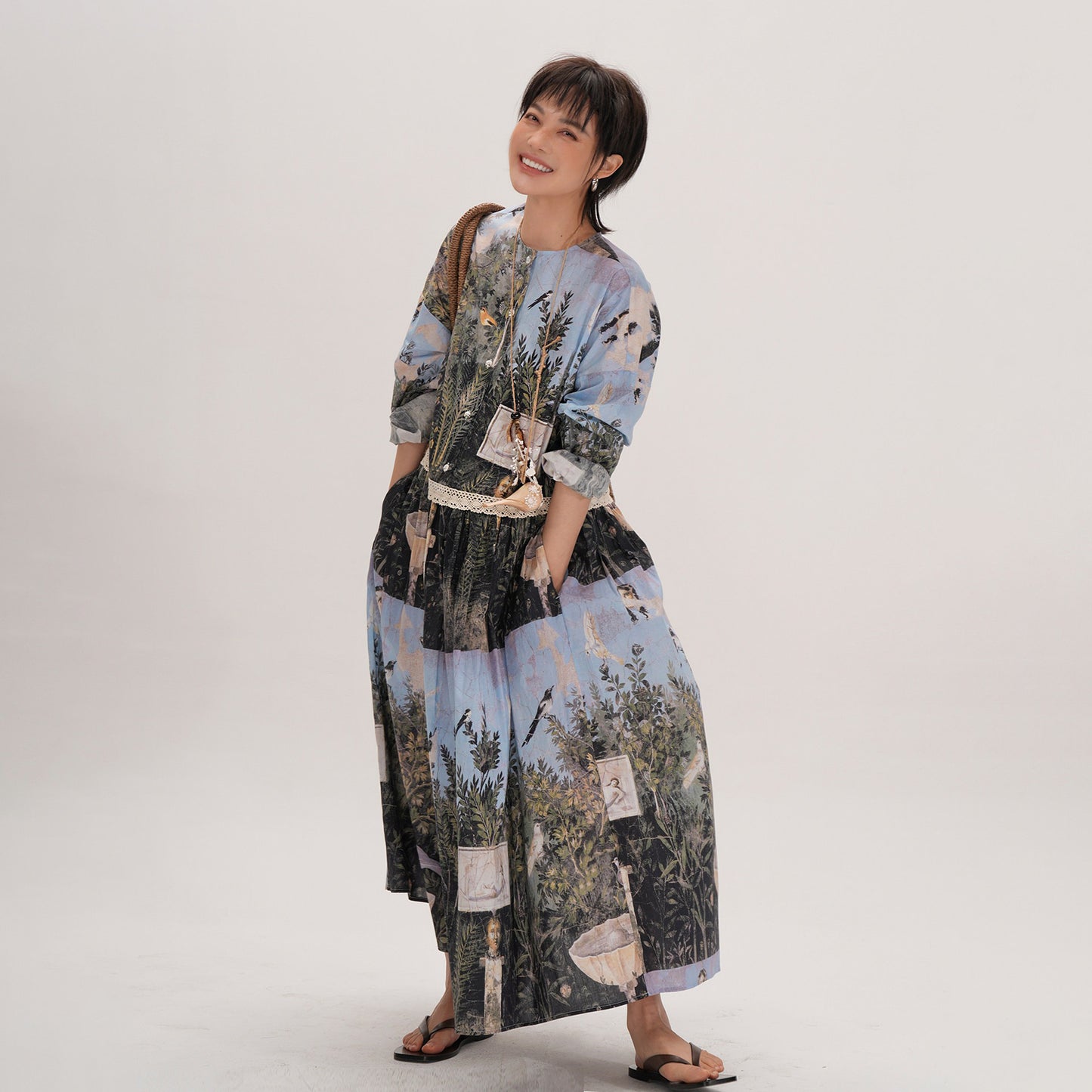 【ワンピース】レディース ワンピース 長袖 切り替えデザイン 大きめシルエット 体型カバー 上品 カジュアル 春夏【SHシリーズ】【15～20日内発送】