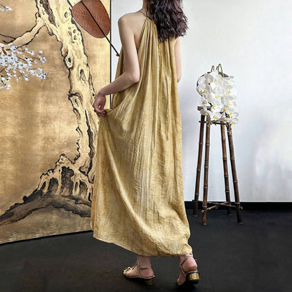 【ワンピース】ニューチャイナ風 ノースリーブ ホルターネック グラデーション ワンピース レディース レトロ テンセル ロングドレス【JZシリーズ】