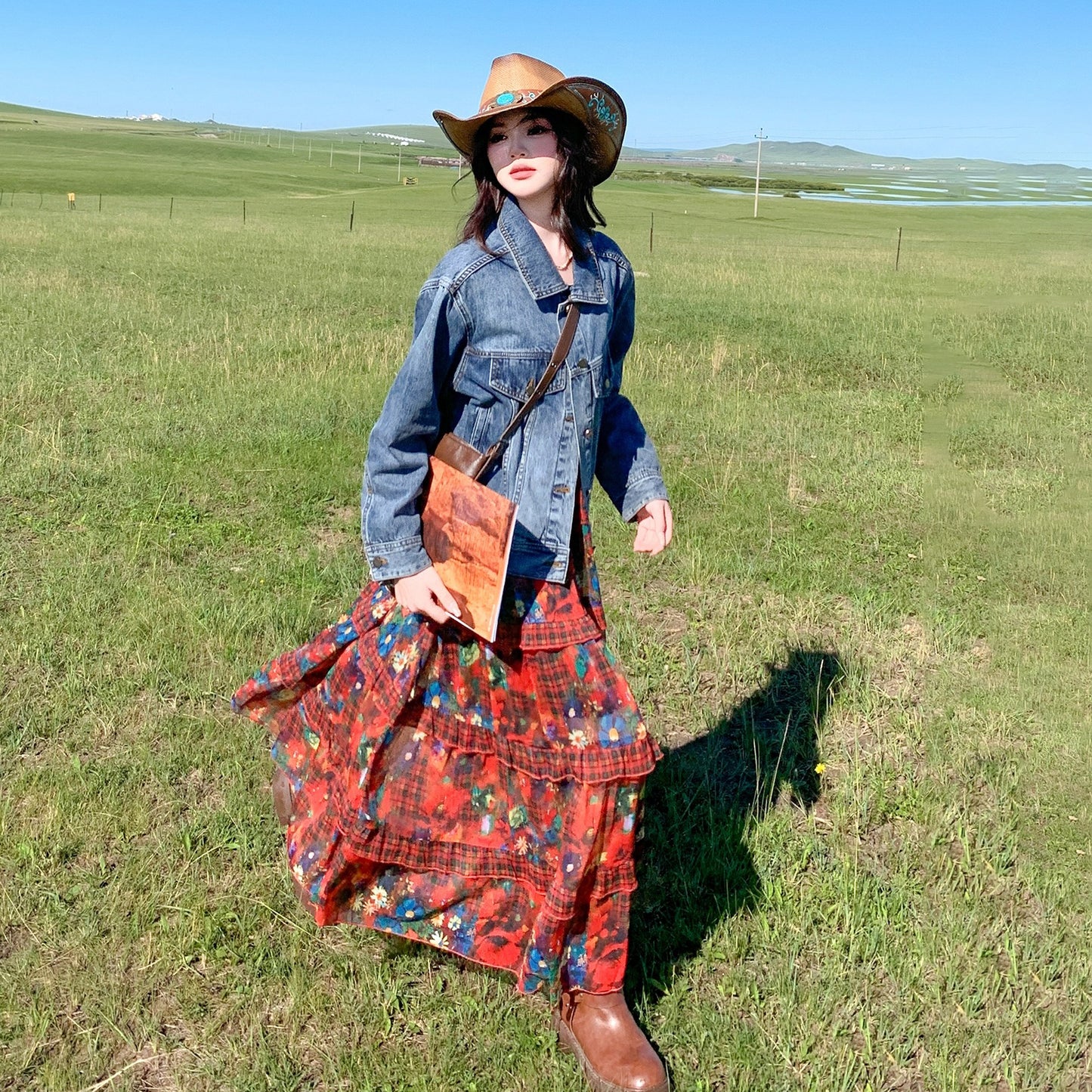 【セットアップ 】レトロデニムジャケット＋花柄キャミワンピース レディース 春秋 上品 可愛いノースリーブワンピース 人気2点セット【SHシリーズ】