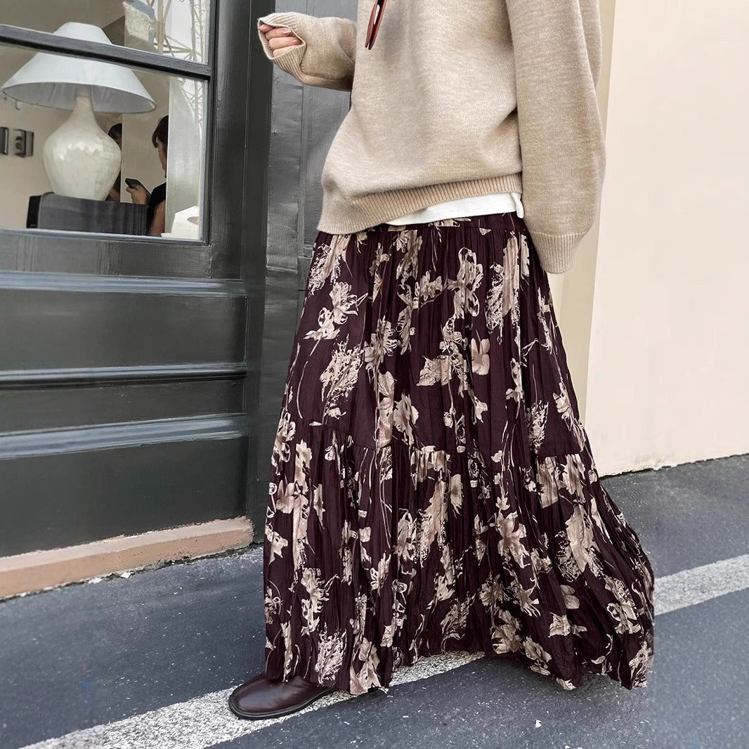 【ボトムス】レディース スカート 秋新作 Aライン ロング丈 花柄 フレア 体型カバー【SHシリーズ】