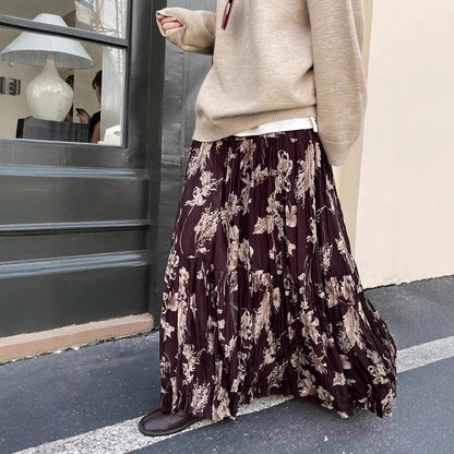 【ボトムス】レディース スカート 秋新作 Aライン ロング丈 花柄 フレア 体型カバー【SHシリーズ】