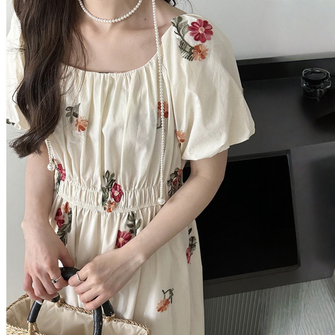 【ワンピース】夏 刺繍 エレガント 花柄 半袖 ワンピース 【SHシリーズ】