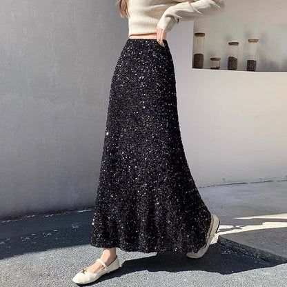 【ボトムス】ドレープ感ラメスカート レディース 秋冬 ハイウエスト Aライン ヒップカバー きれいめ ミディ丈【JZシリーズ】