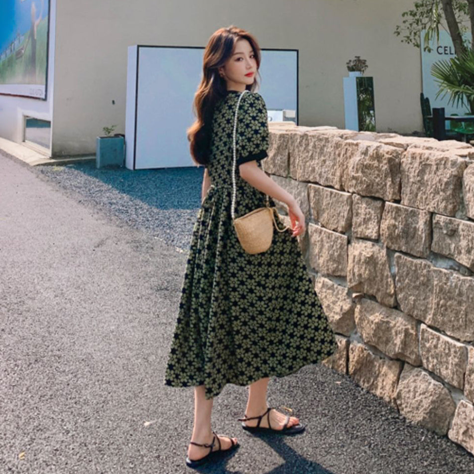 【ワンピース】フレンチシフォン 花柄 半袖ワンピース 高級感 美しい  気品 ロングドレス【SHシリーズ】