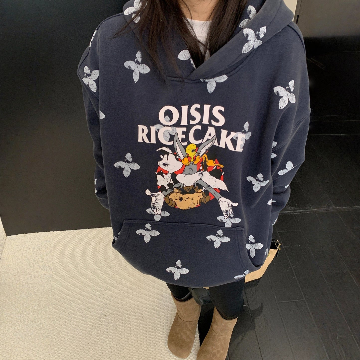 【トップス】レトロ ヴィンテージ加工 キャラクタープリント フード付き パーカー 【FCシリーズ】