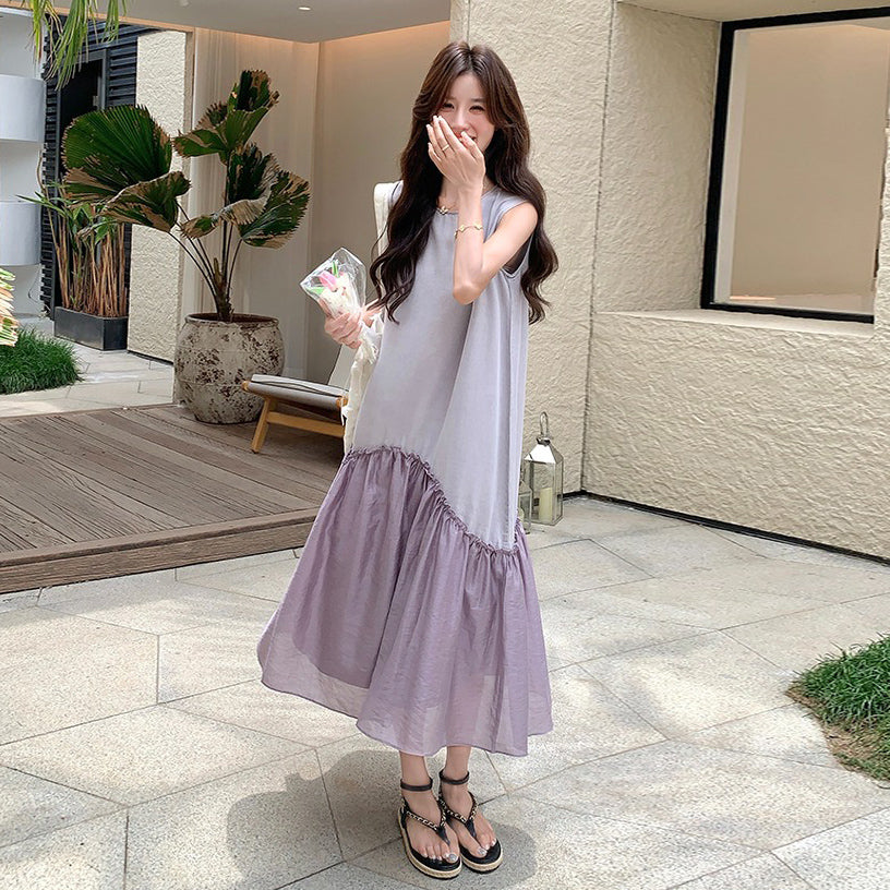 【ワンピース】気品あるコントラストカラー 夏 フレンチロマンティックヴィンテージノースリーブワンピース