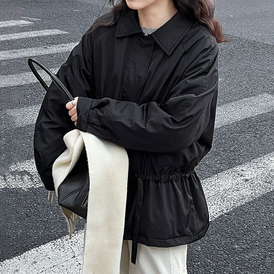 【アウター】レトロオールドマネー風 ドローストリング 中綿トレンチコート レディース 秋冬新作 綿入れコート【JZシリーズ】