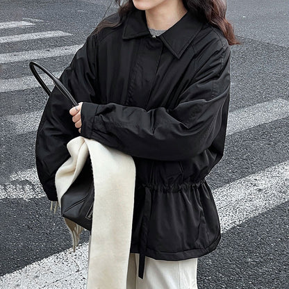 【アウター】レトロオールドマネー風 ドローストリング 中綿トレンチコート レディース 秋冬新作 綿入れコート【JZシリーズ】