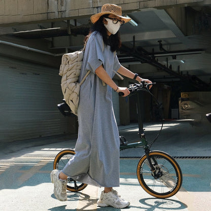 【ワンピース】夏新作 ゆったりシルエット 着痩せ効果 韓国風 カジュアル スポーティー 半袖Tシャツワンピース【JZシリーズ】