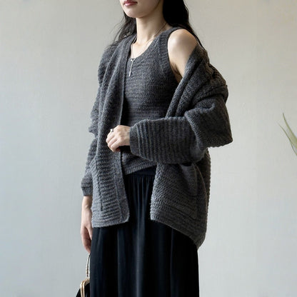 【セットアップ】春 秋 冬 Vネック ニット カーディガン + タンクトップ 2点上下セット 【SNシリーズ】