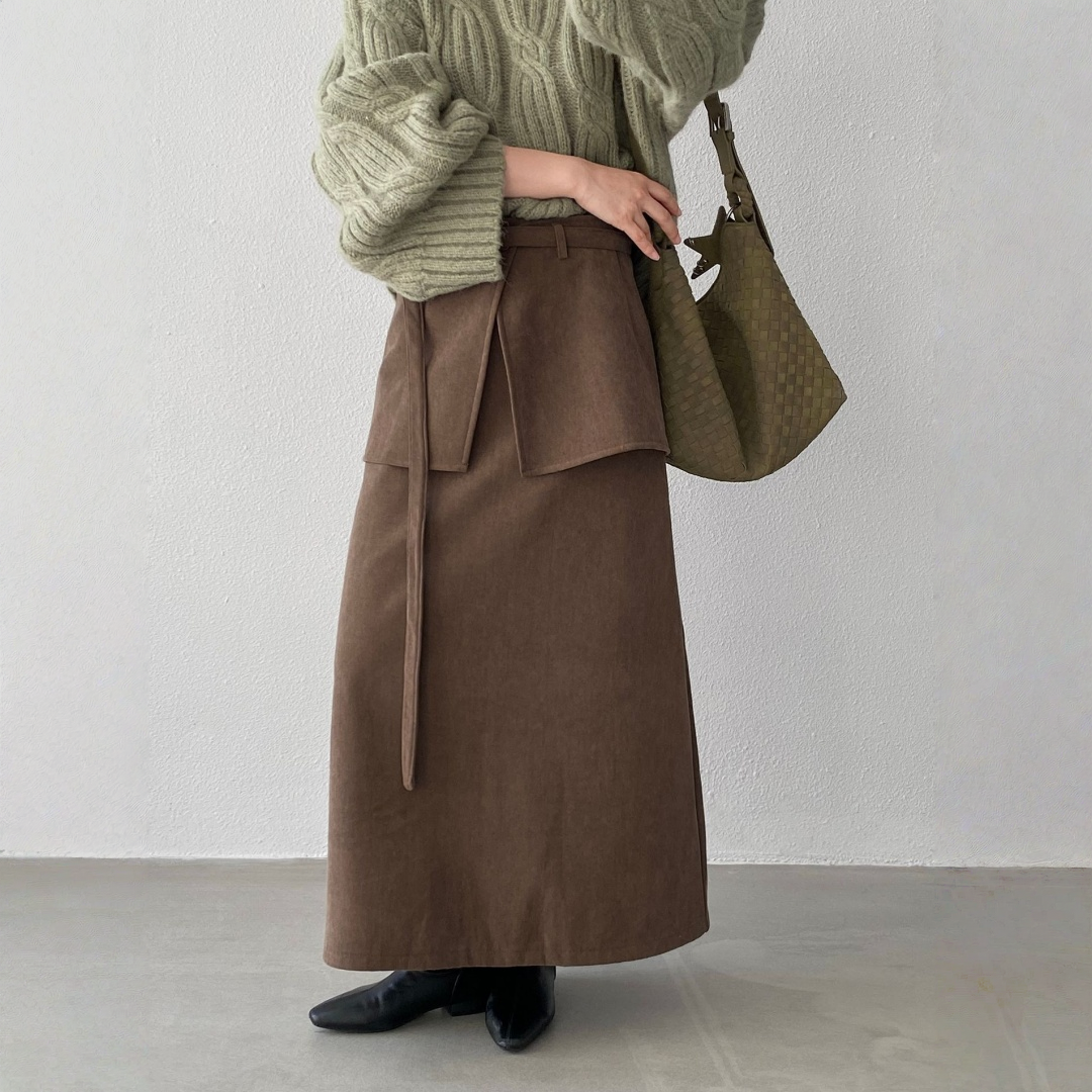 【ボトムス】バックフラップ 裏起毛 ストレート スカート 【JZシリーズ】