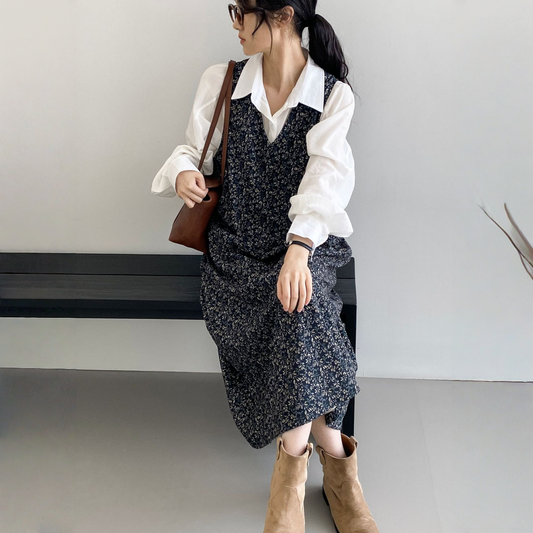 【ワンピース】春 秋 冬 Vネック 花柄 ノースリーブ ワンピース 【SHシリーズ】