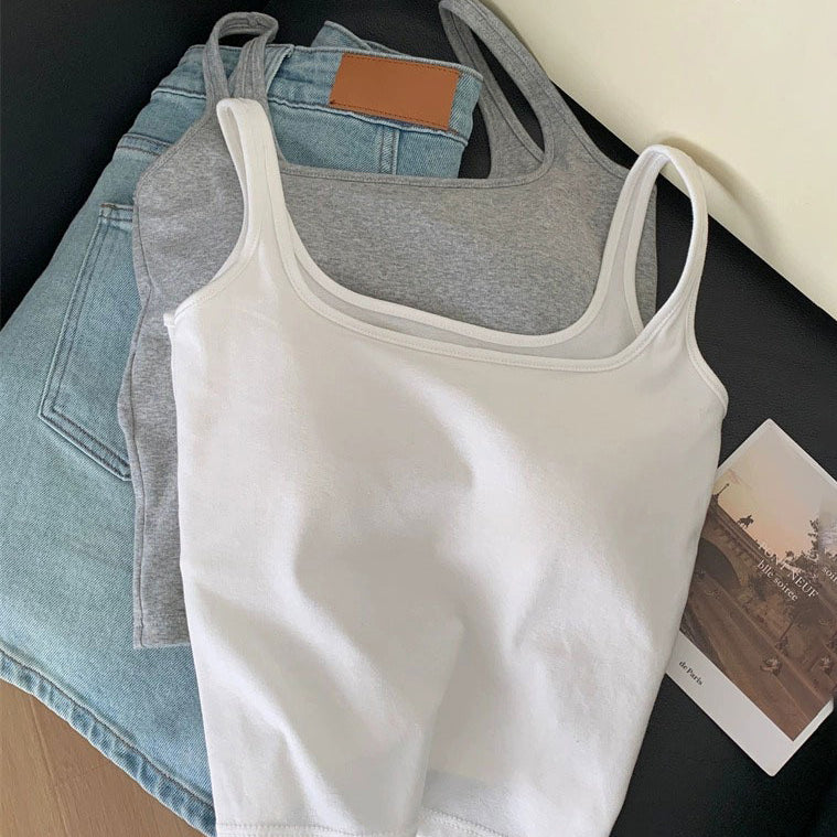 【トップス】バストパッド付き インナー ブラ一体型 シンプルカラー キャミソール