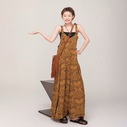 【ボトムス】夏新作 レトロ感 Vネック ゆるシルエット カジュアル オールインワン【SHシリーズ】