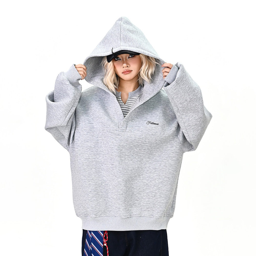 【トップス】フェイクレイヤード パーカー オーバーサイズ カレッジ風 ユニセックス レディース【FCシリーズ】