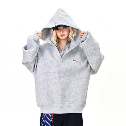 【トップス】フェイクレイヤード パーカー オーバーサイズ カレッジ風 ユニセックス レディース【FCシリーズ】