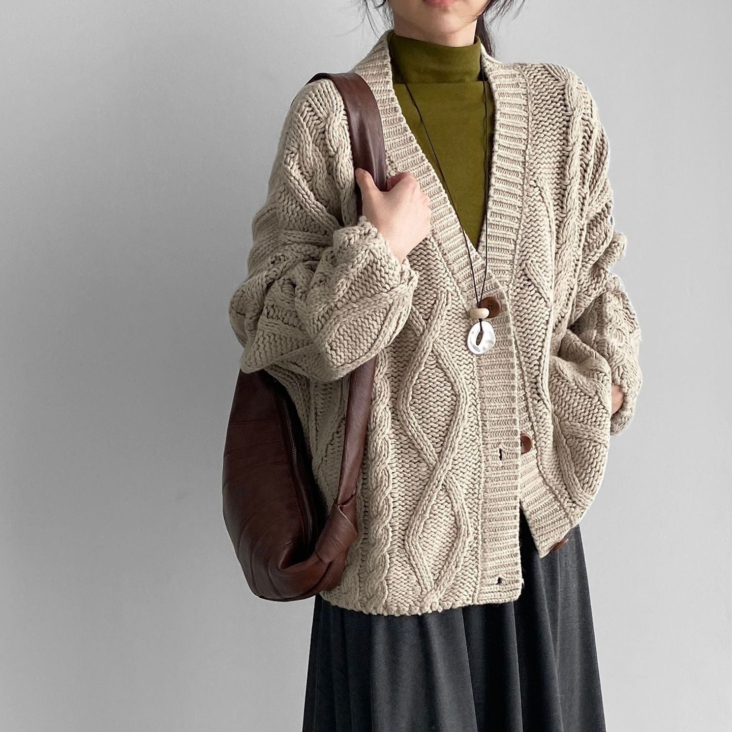 【アウター】秋冬新作 ヴィンテージ風 ゆったり 厚手ケーブルニット カーディガン【JZシリーズ】