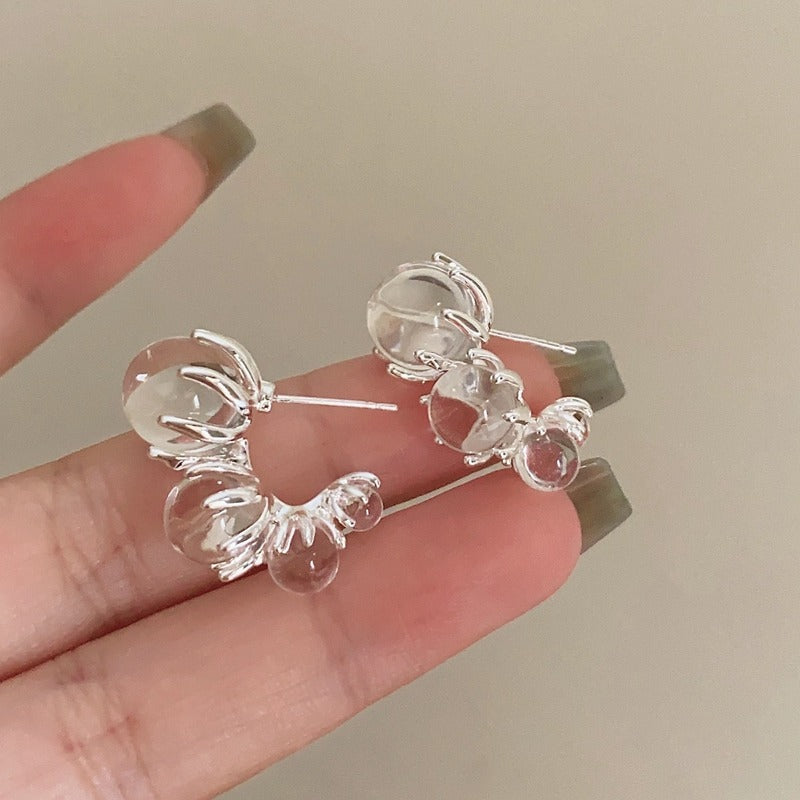 【🎁 B2G1｜先行スタート！】【グッズ】フレンチ上品グラデーション透明ガラスボールC型フープピアス