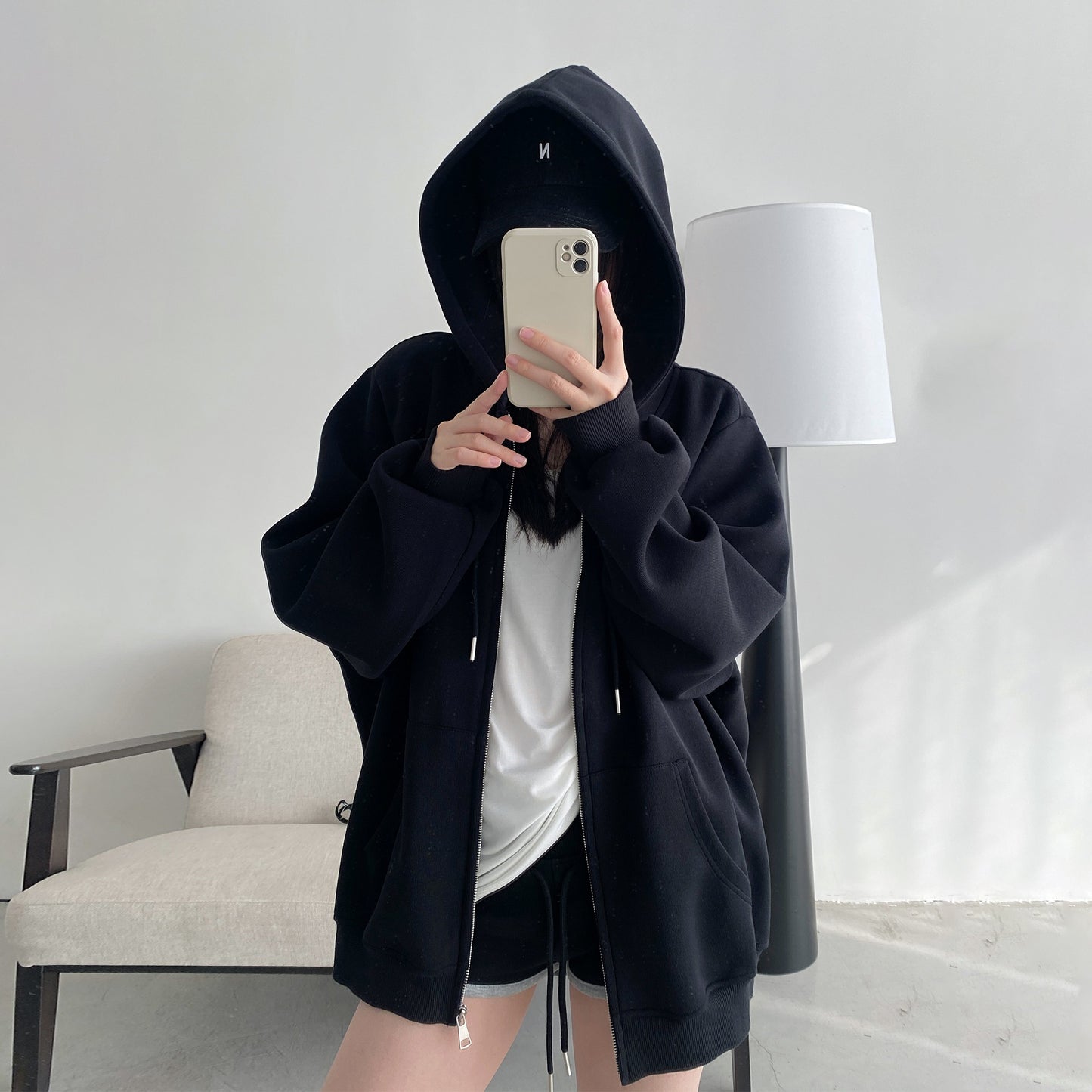 【アウター】重厚生地 ゆったりシルエット フード付きジップパーカー レディース 春秋 スウェットジャケット【FCシリーズ】