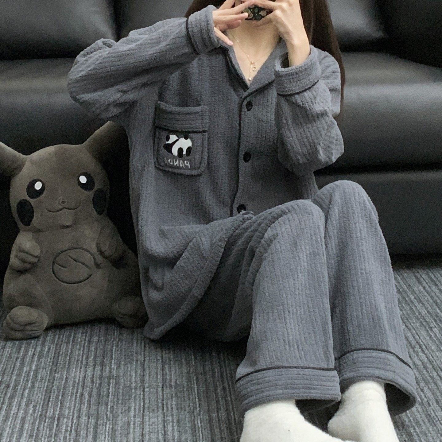 【インナー】パンダププ コーラルフリース 厚手 保温 フランネル ルームウェア レディース/メンズ ペア対応 冬