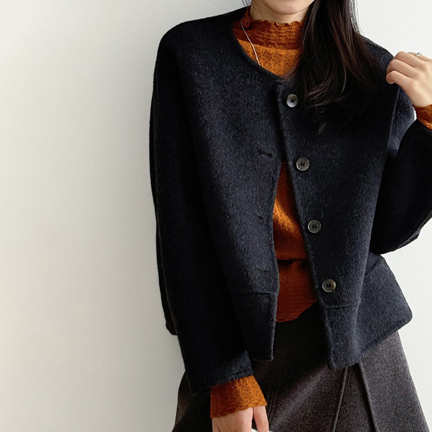 【アウター】上質ウールコート✨レディース 冬 短丈 シンプル 丸首 ゆったりシルエット 大人可愛い【JZシリーズ】