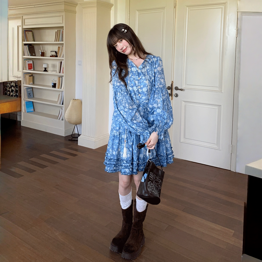 【ワンピース】春 秋 花柄 キュート 長袖 ワンピース 【SHシリーズ】