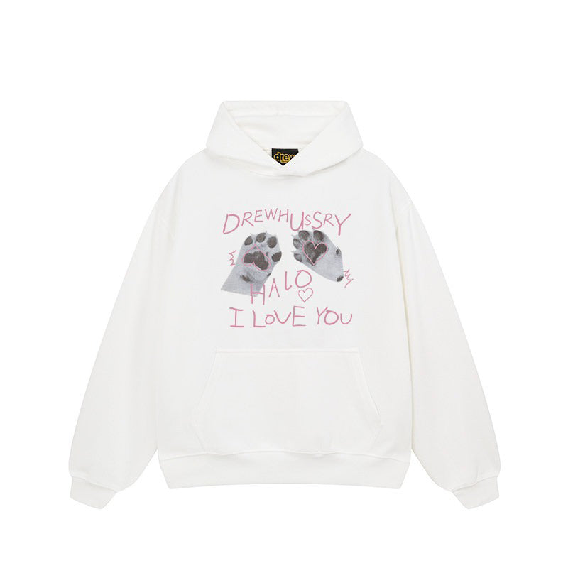 【トップス】🐱猫の肉球プリントスウェット レディース 春秋 オーバーサイズ リラックス ストリート 薄手【FCシリーズ】
