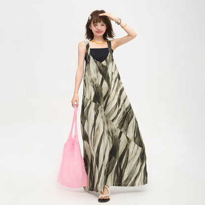 【ボトムス】ゆったりカジュアル オーバーサイズ 夏新作 Vネックストライプオールインワン【SHシリーズ】