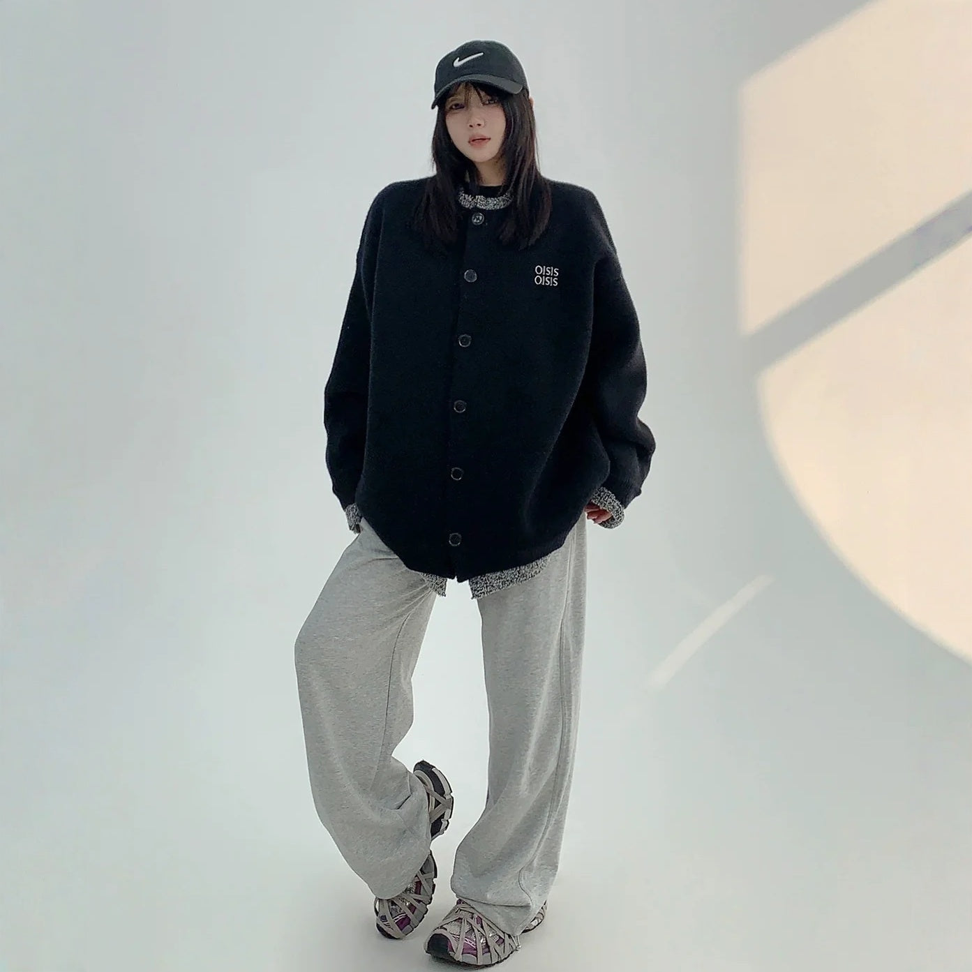 【アウター】春 秋 冬  厚手 フェイクレイヤード ボタン付き ニット ジャケット 【FCシリーズ】